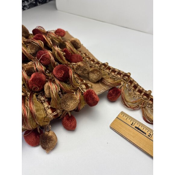 Decorative Pom Pom Tassel Trim 3 yards + 15" Gold & Rust Colors Gorgeous Home Dé - Picture 6 of 10